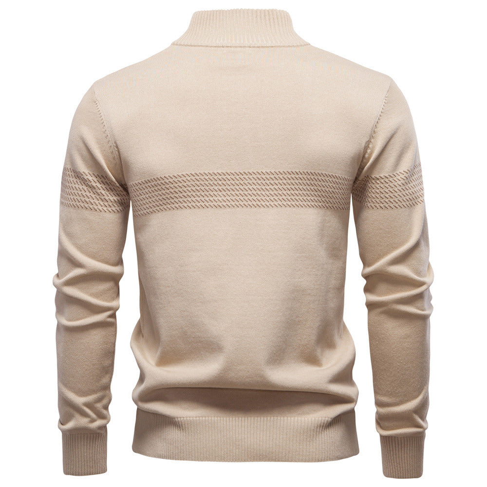 Herren Viertel-Reißverschluss Gestreifter Strickpullover