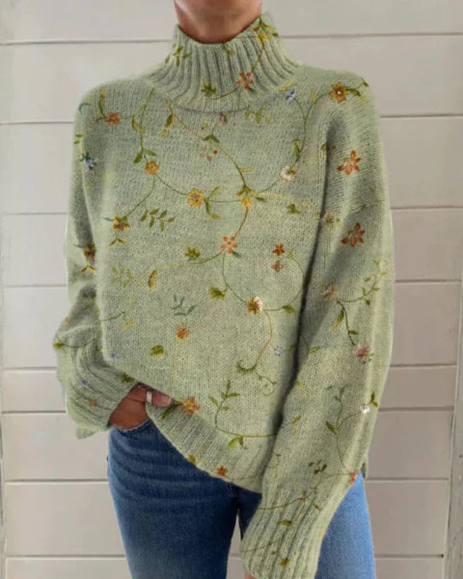 Frida - Warmer Oversized Pullover mit Blumenmuster
