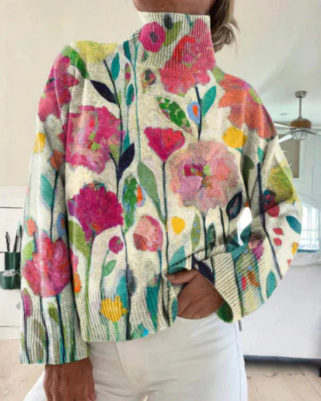 Francisca - Warmer Oversized Pullover mit Blumenmuster